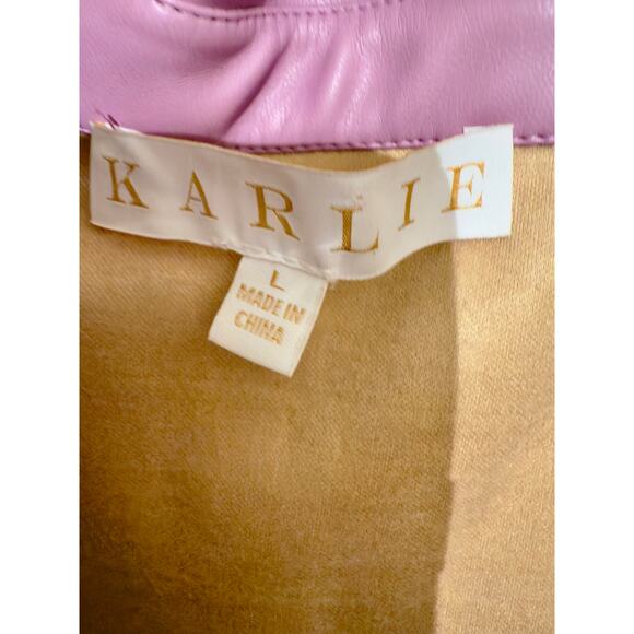 Karlie Lavender Purple Faux Leather Button Shift Dress Large Trendy Soft - Picture 3 of 11